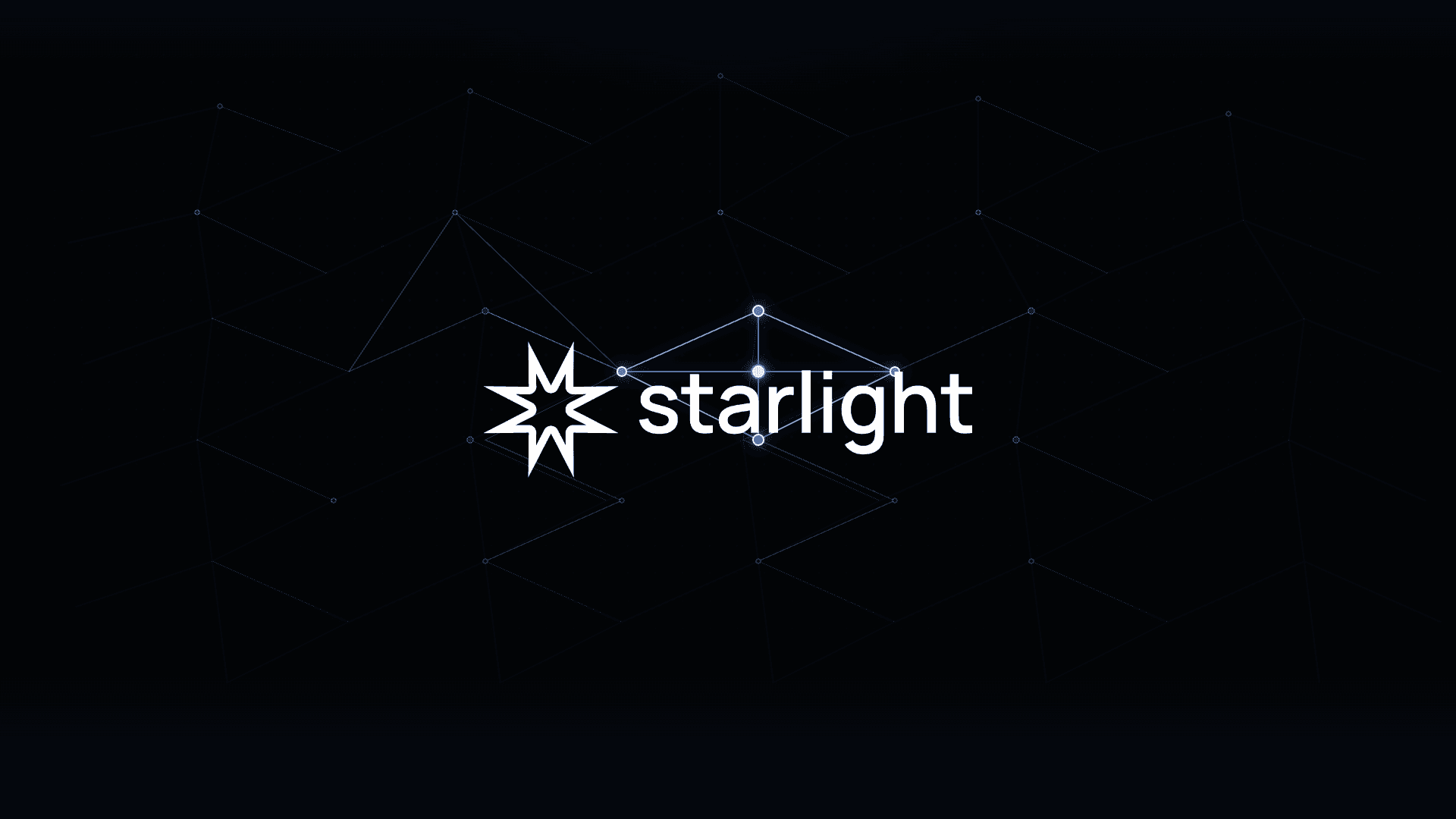 Starlight wordmark centered over a dark peer-mesh network background — hairline nodes and edges fanning out across the frame.