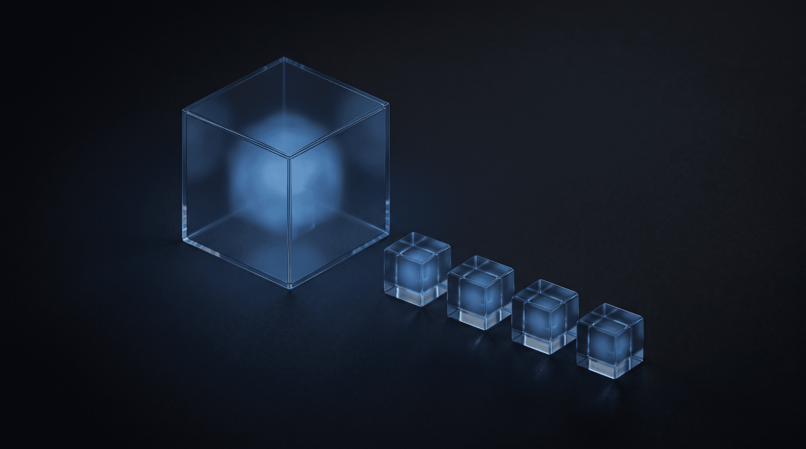 A glass cell beside a neat row of small sealed glass blocks
