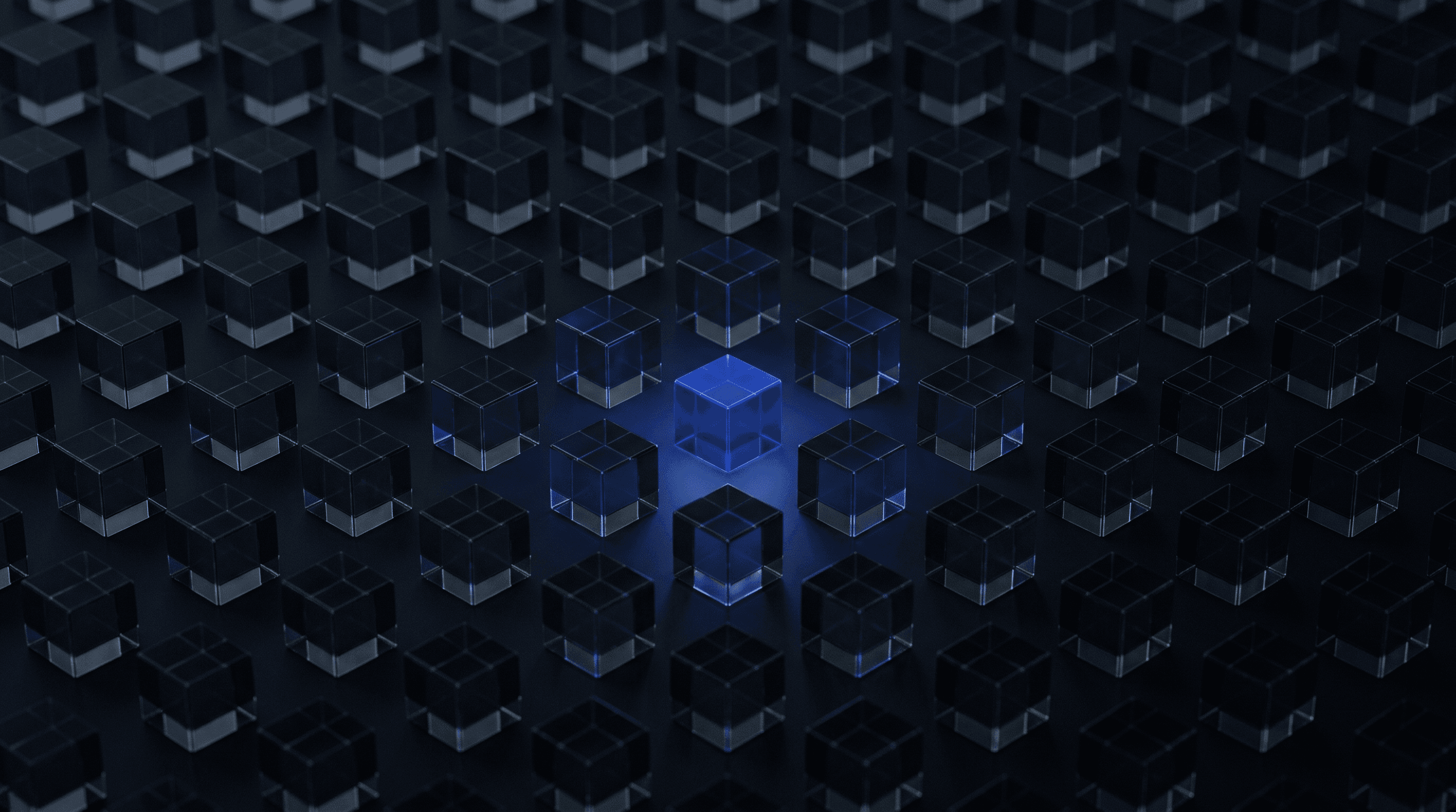 A single glass cell glowing among dim neighbors